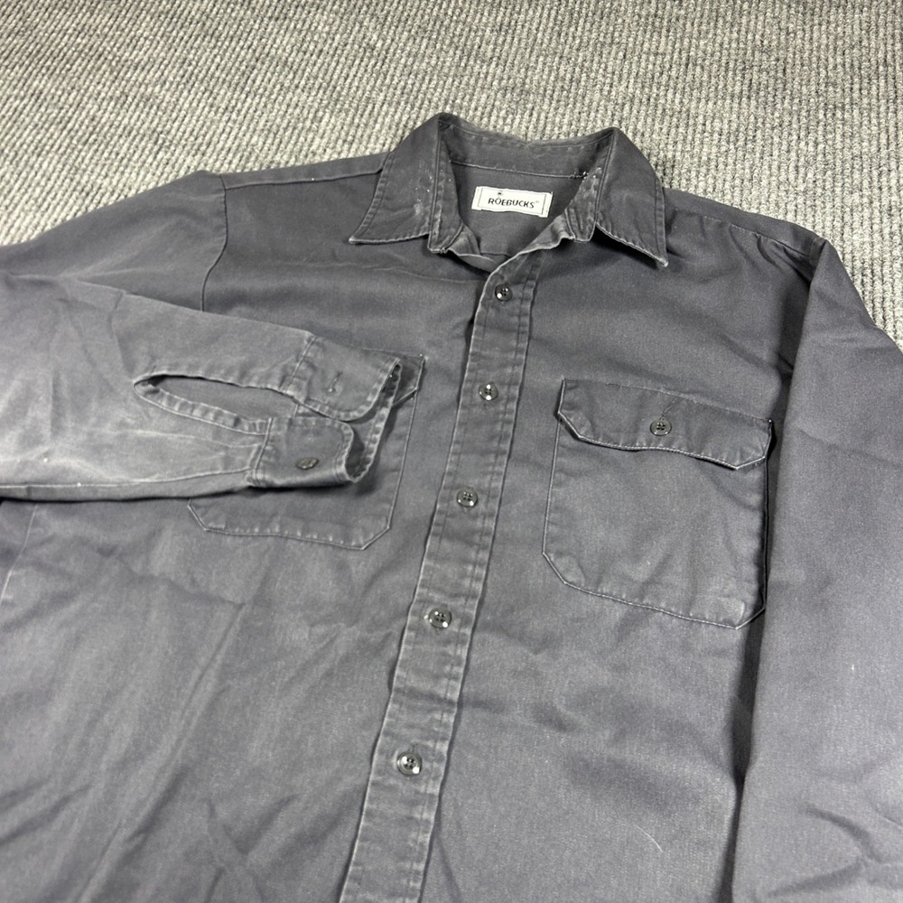 Vintage Roebucks Shirt Men's XL Gray Long Sleeve Workwear Pockets Faded 90s